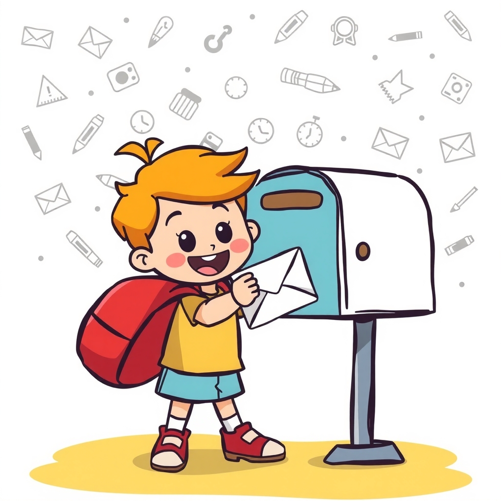 Personaje estudiantil enviando un mensaje o carta ilustrada