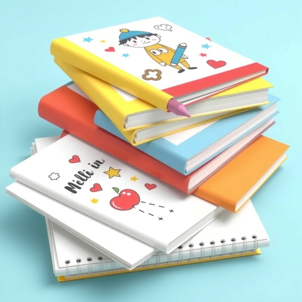 Cuadernos y hojas de papel ilustrados