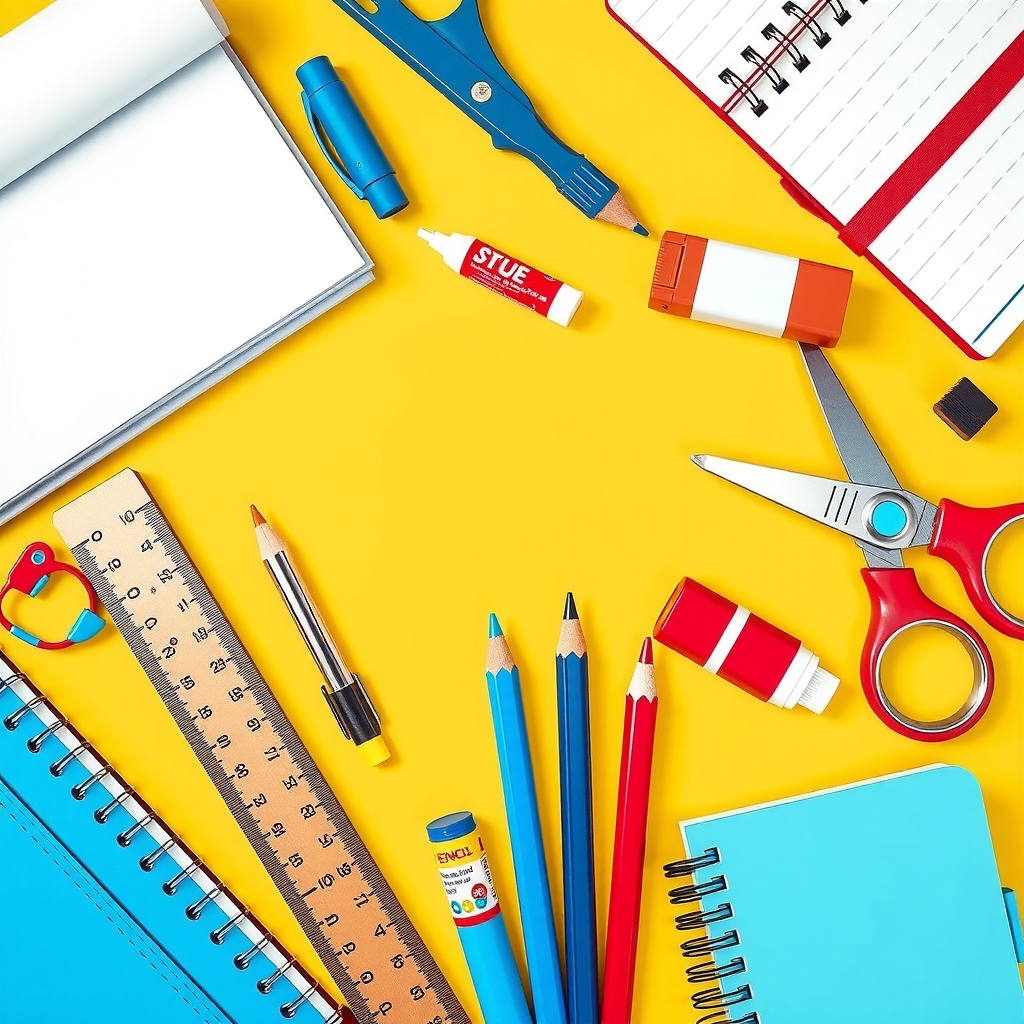 Vista previa de útiles escolares esenciales dibujados al estilo de ilustración infantil