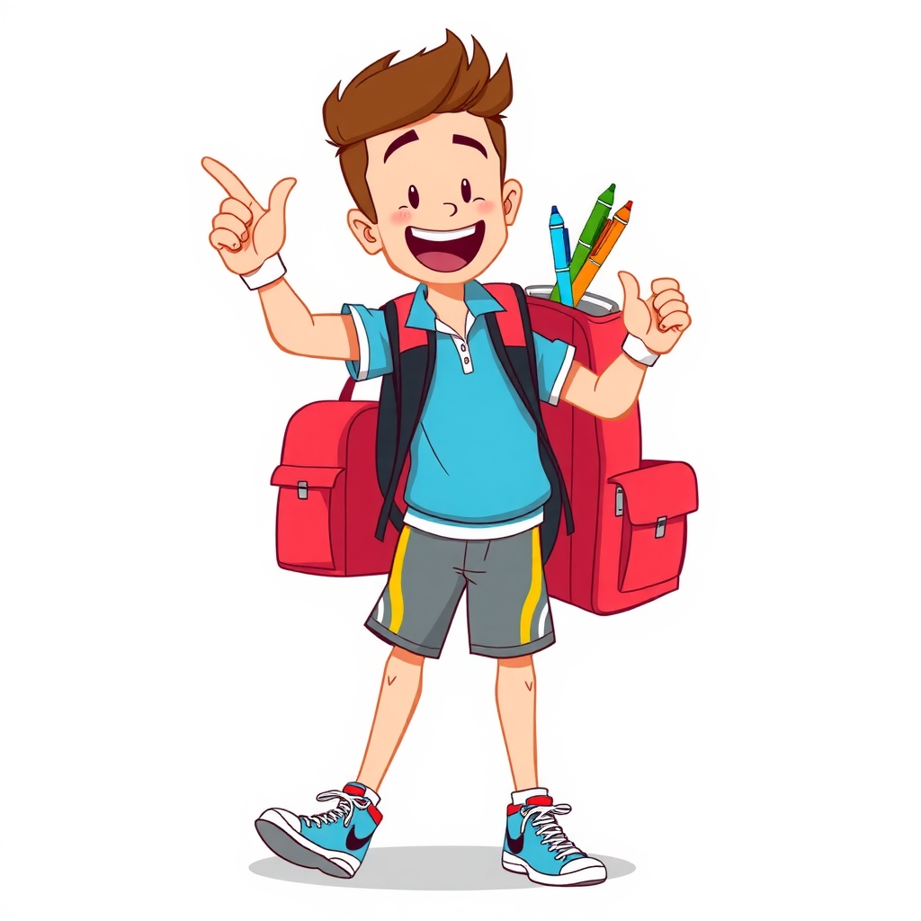Personaje estudiante deportivo con mochila