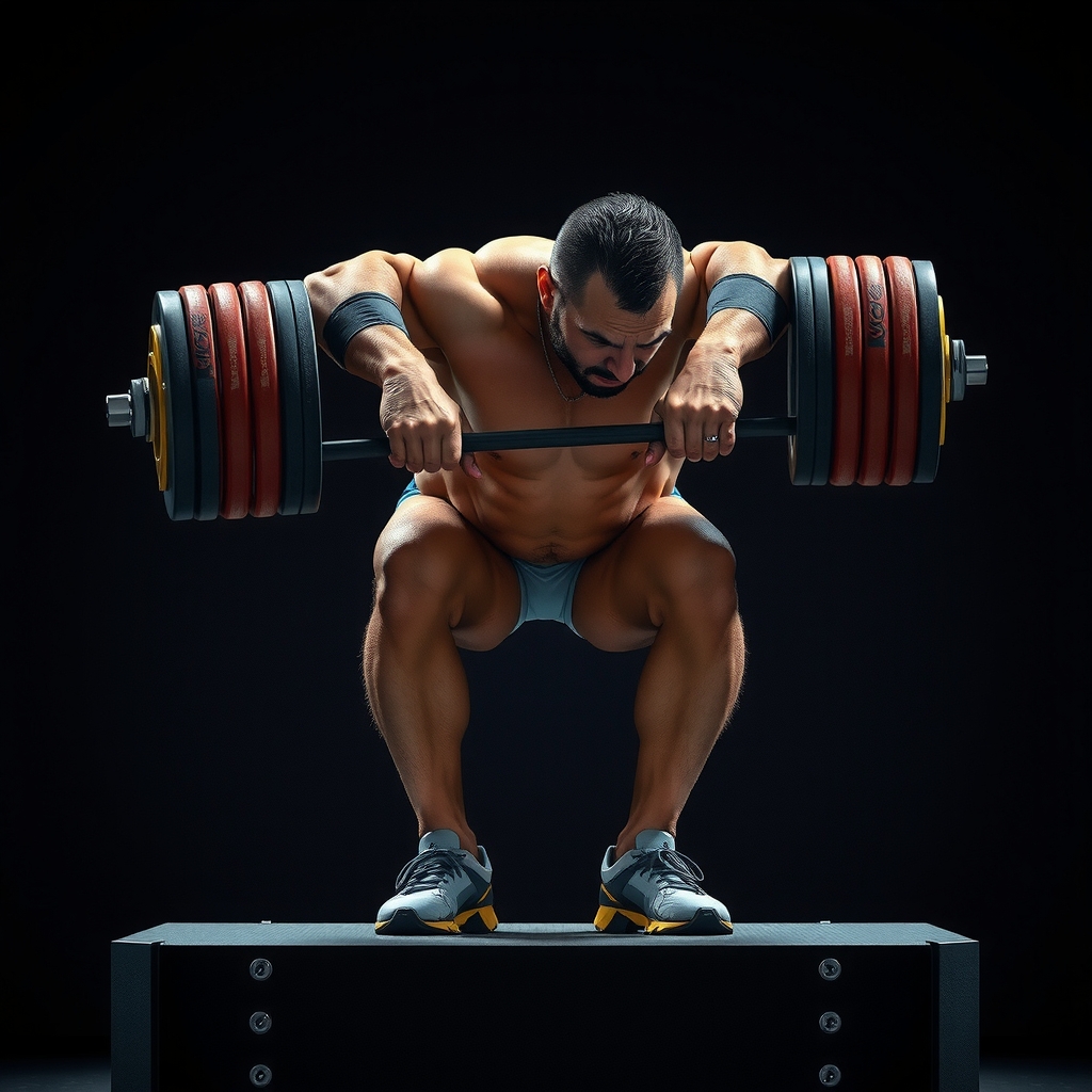 Atleta en sentadilla frontal profunda con rack alto