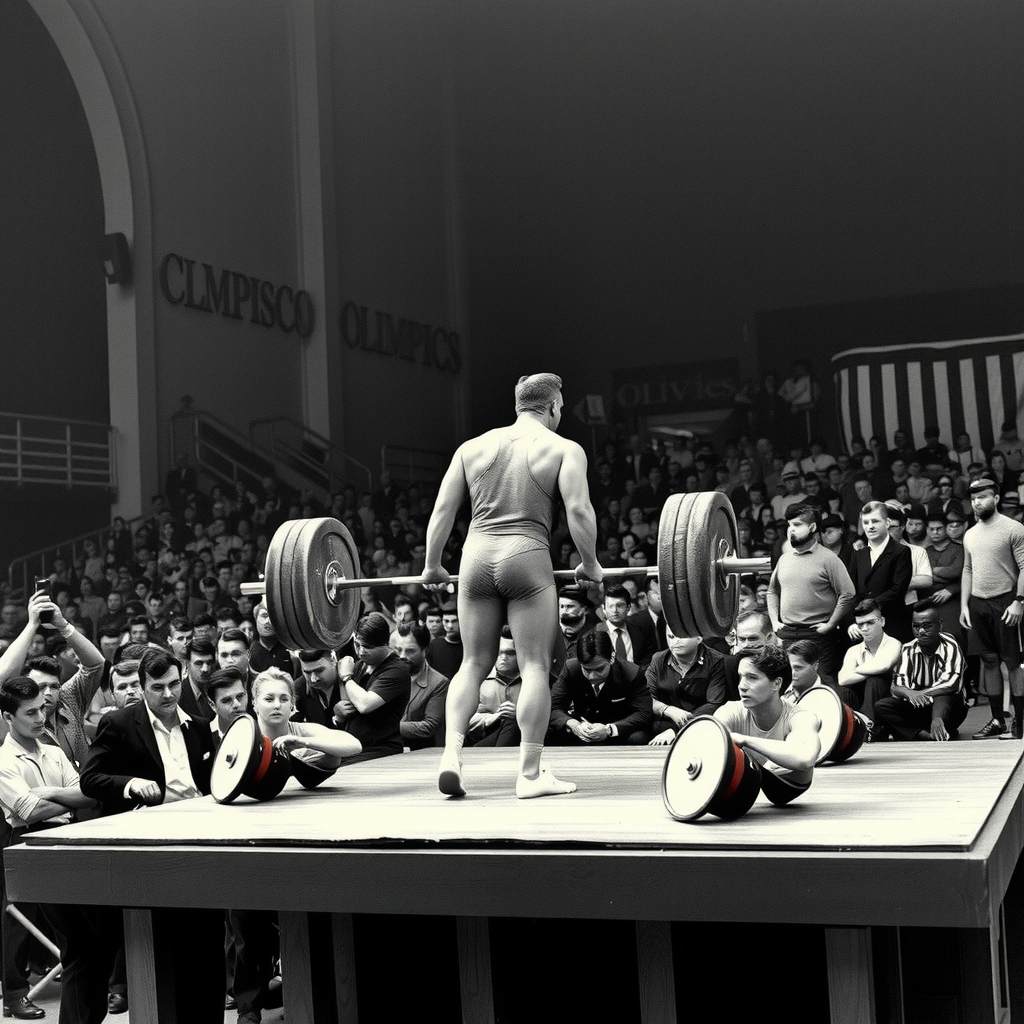 Imagen histórica o vintage del levantamiento de pesas olímpico