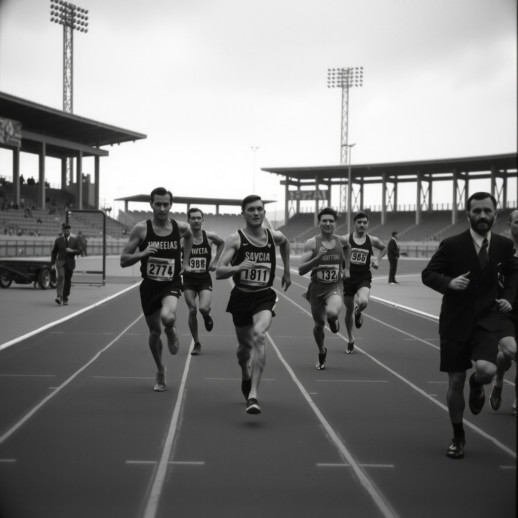 Atletas soviéticos de fondo en competición histórica