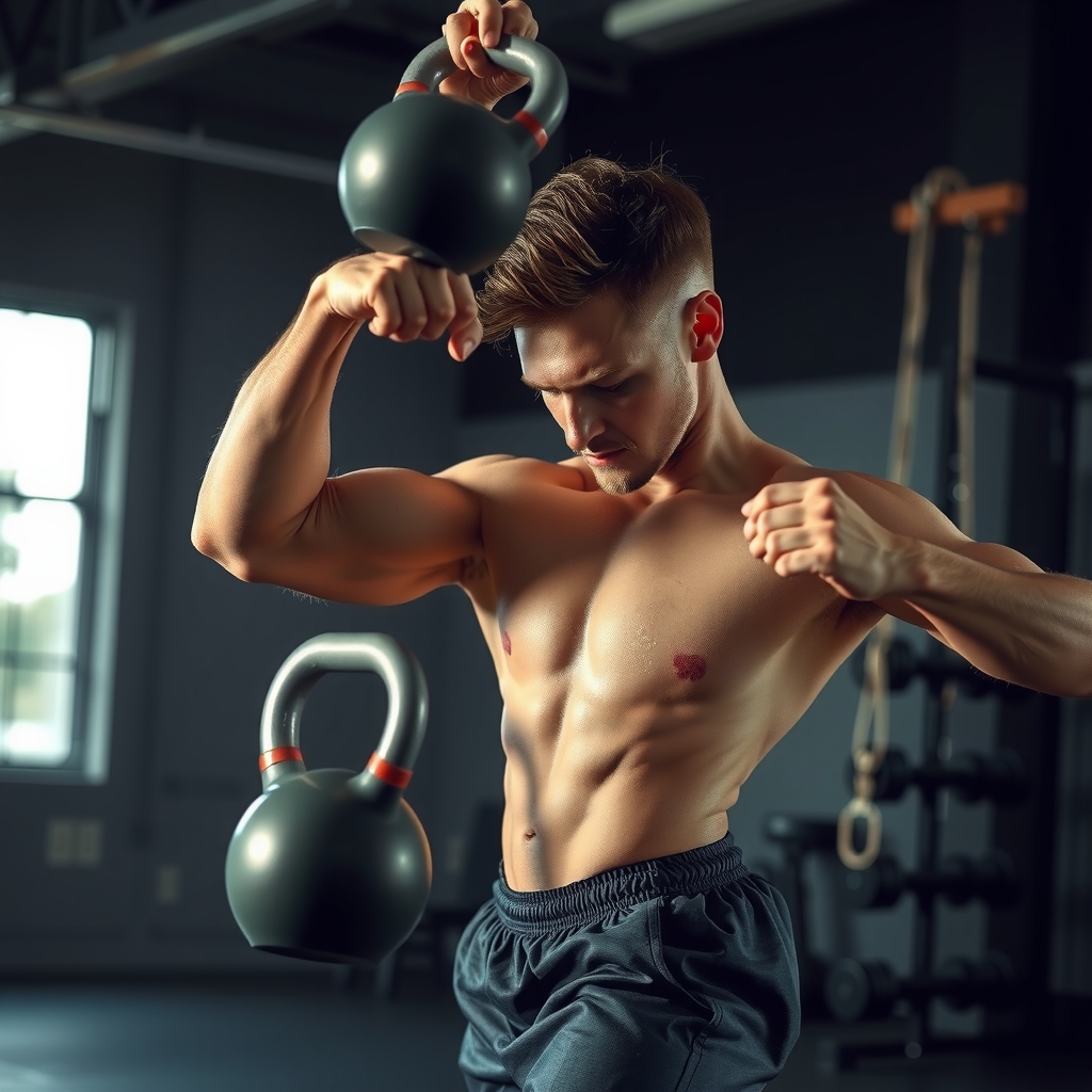 Atleta realizando kettlebell swing con técnica perfecta