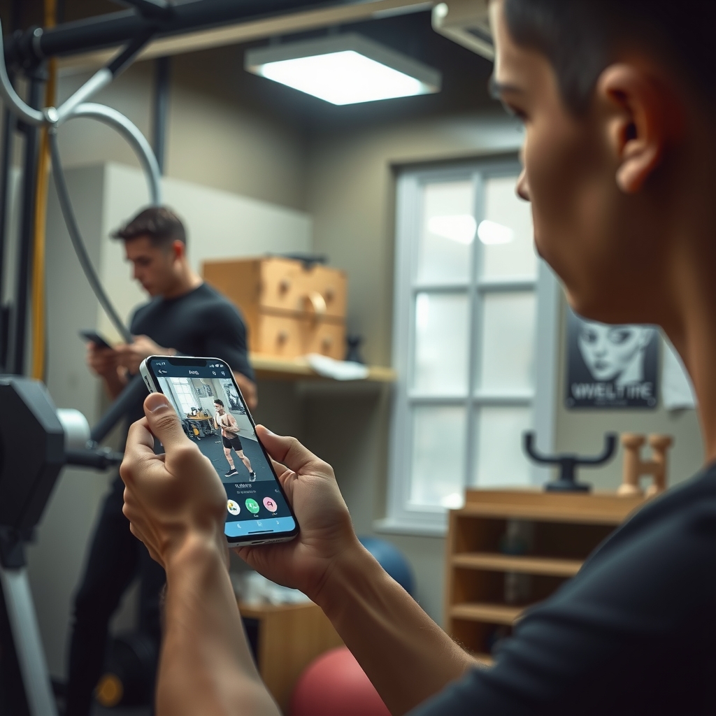 Atleta aficionado usando app de entrenamiento con IA en su móvil