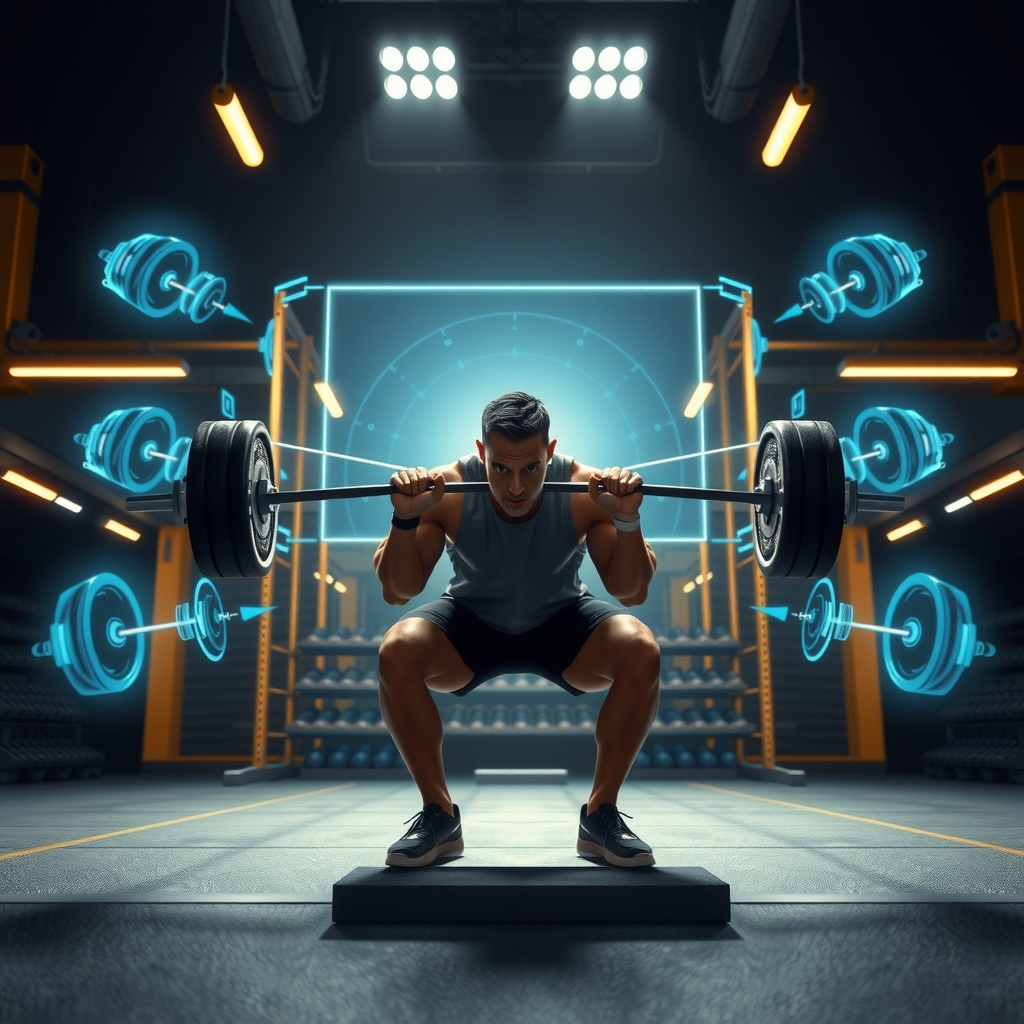 Hero épico de atleta entrenando con sistema de IA