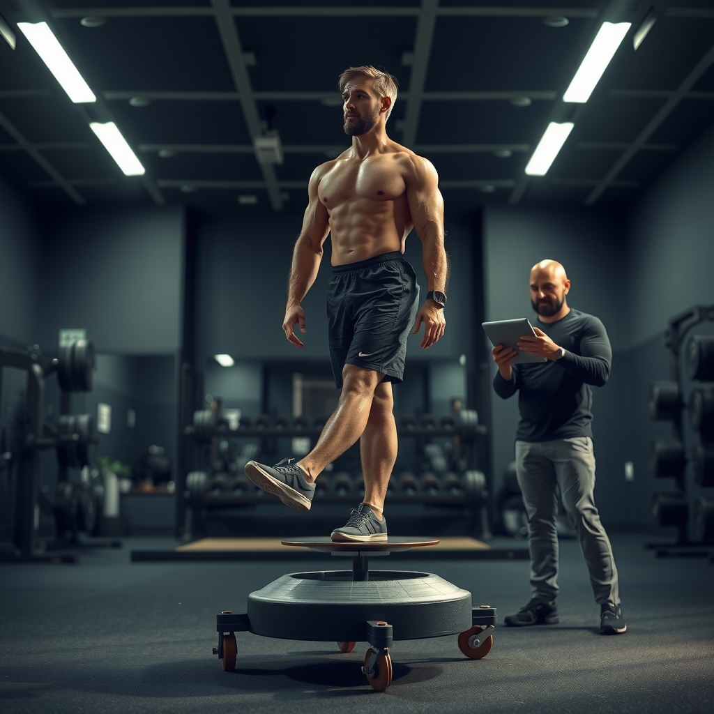 Atleta entrenando sobre superficie inestable con monitoreo postural
