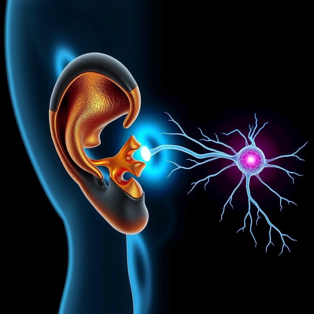 Anatomía del oído interno con conexión al cerebelo y postura