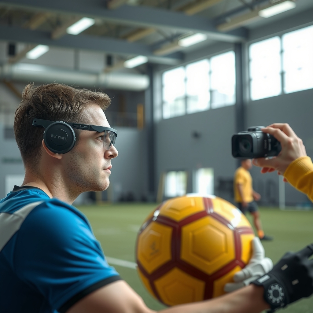 Atleta realizando ejercicio de seguimiento visual con entrenador