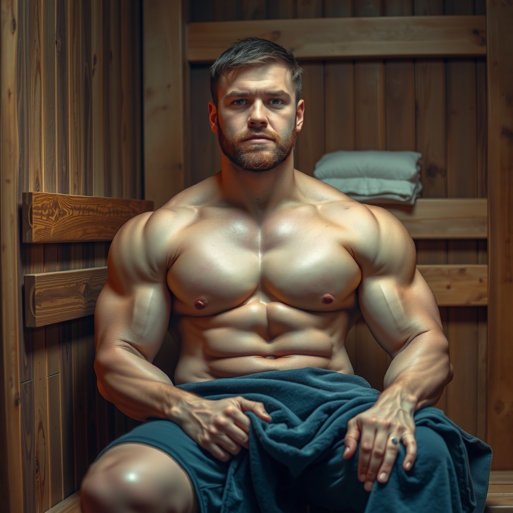 Powerlifter o atleta de fuerza en protocolo de sauna