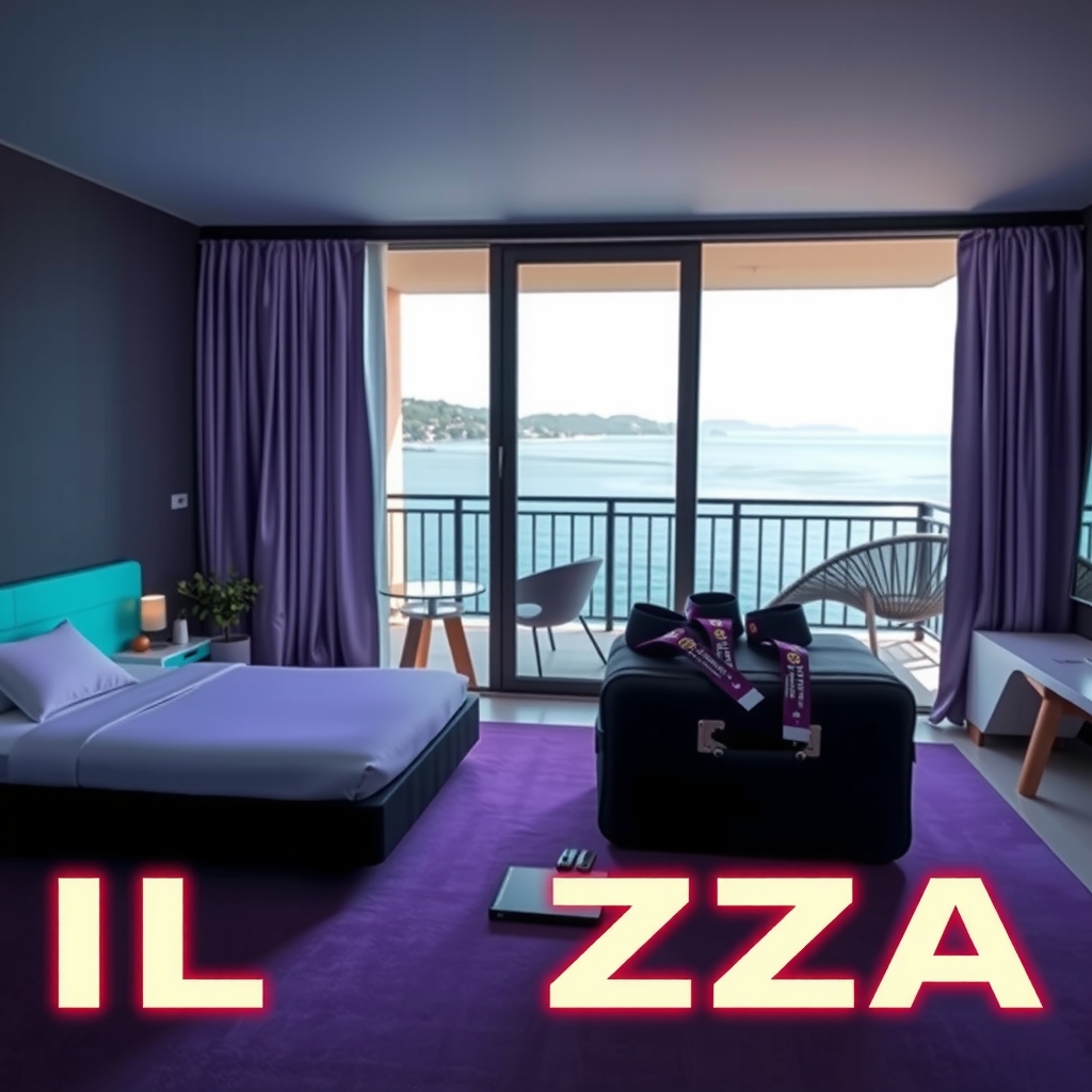 Luxury boutique hotel rooftop pool near Ibiza nightclubs at sunset