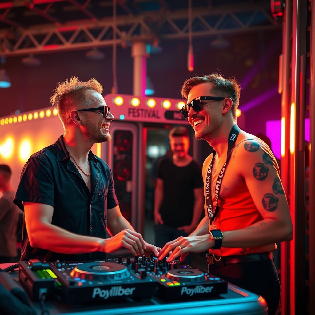 Two figures sharing a private moment in a dimly lit VIP booth, representing a celebrity and DJ friendship