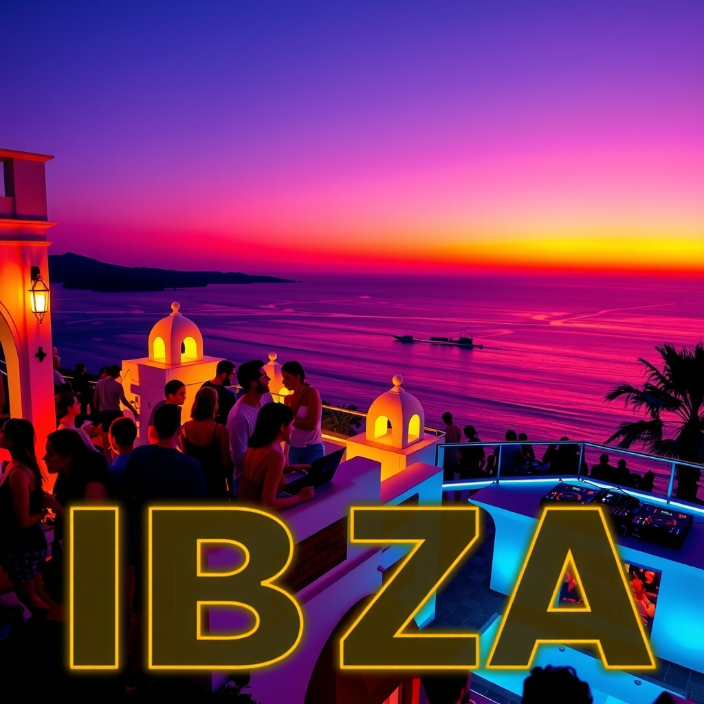 Golden sunset over Ibiza's iconic Cafe del Mar