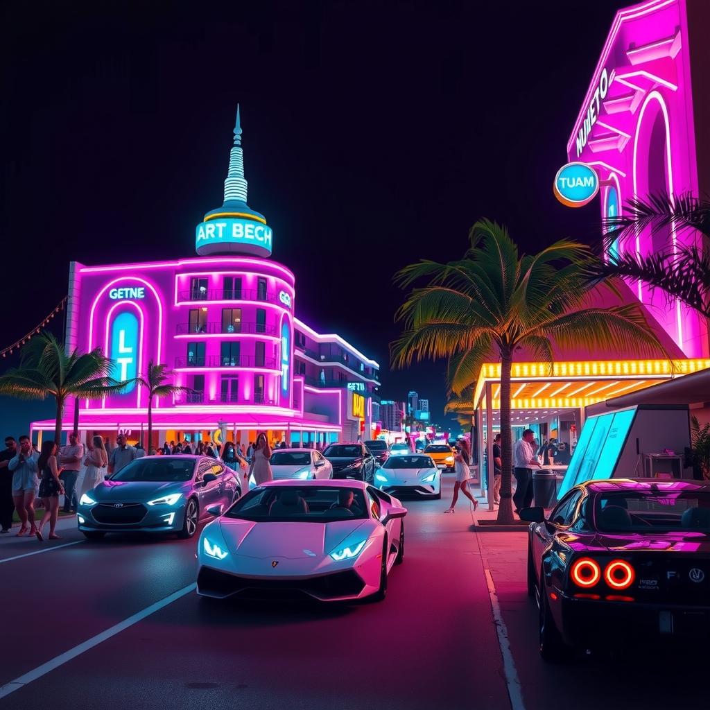 Miami Beach South Beach nightlife strip illuminated at night