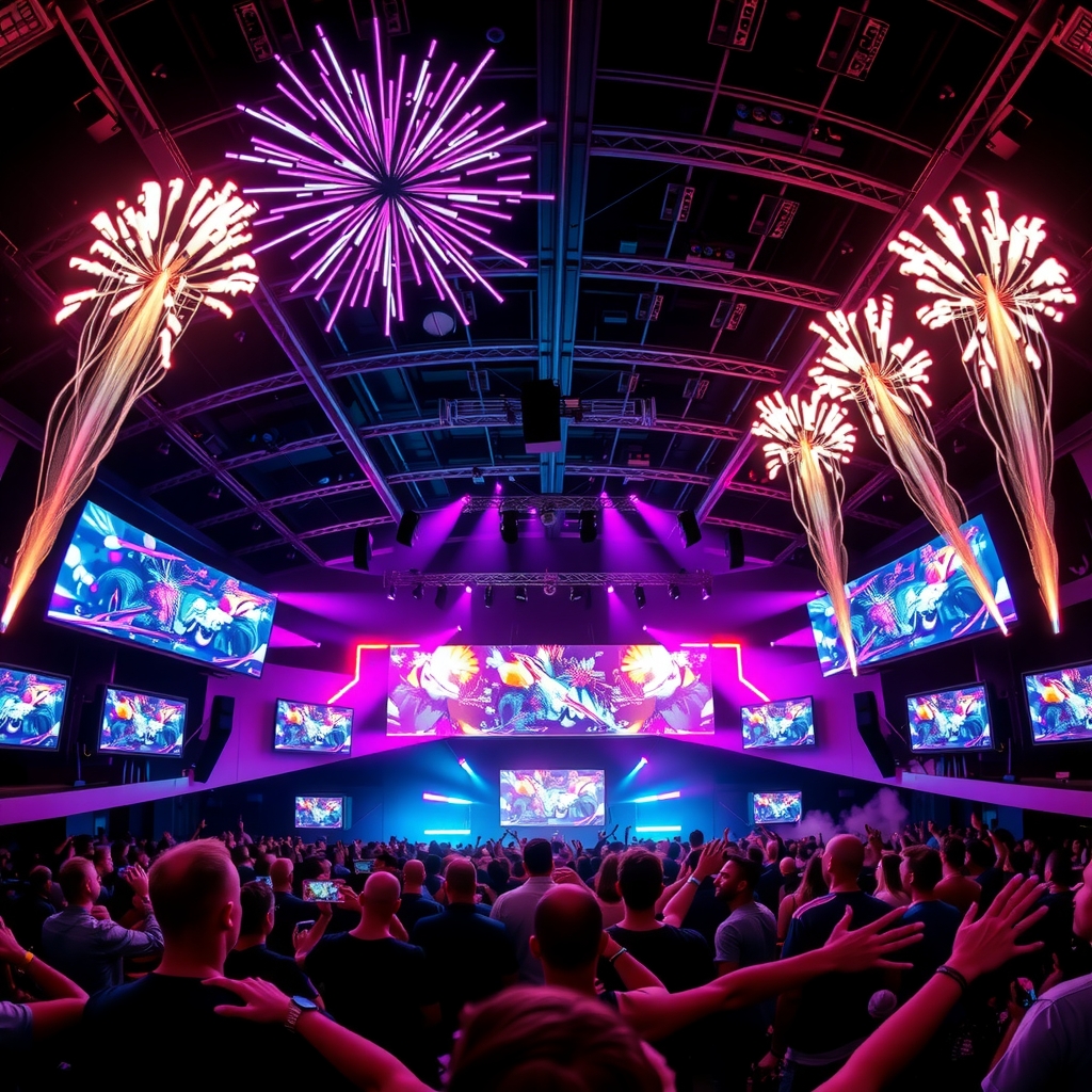 DJ performing on a breathtaking lit mainstage at a global music festival