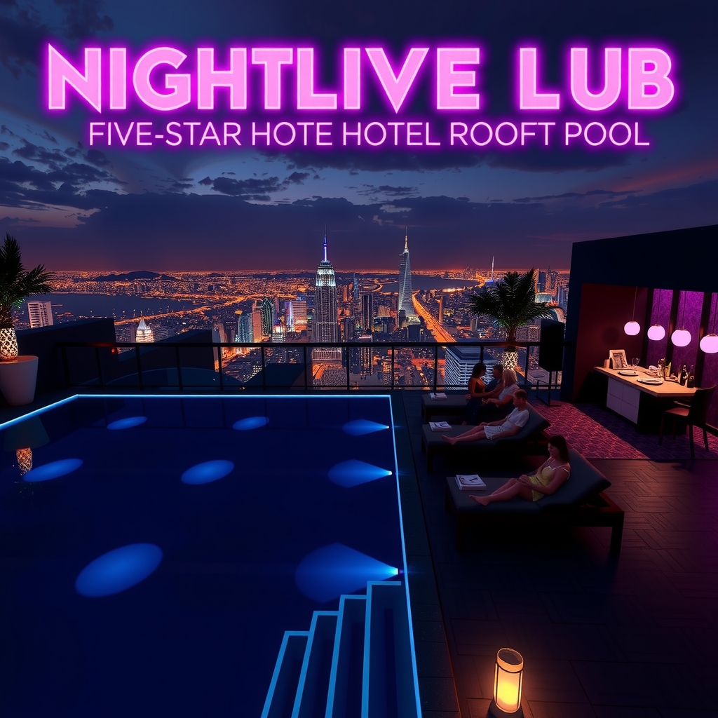 Modern hotel room close to the club district with panoramic city nightlife views