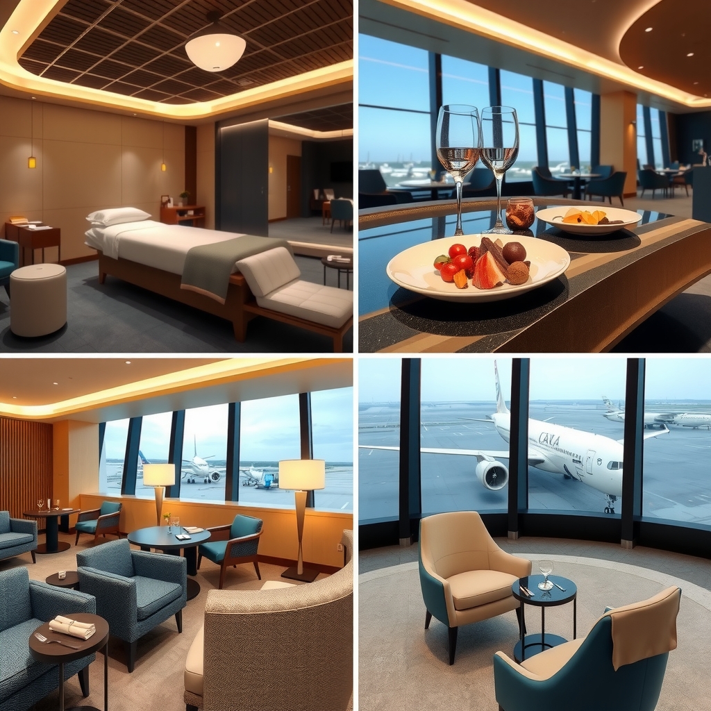 Highlight airport amenities — spas, dining, lounges