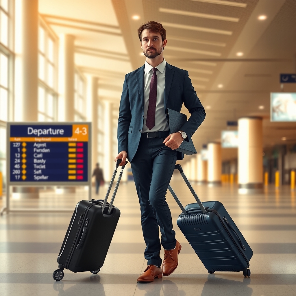 Hero of a traveler confidently navigating an airport