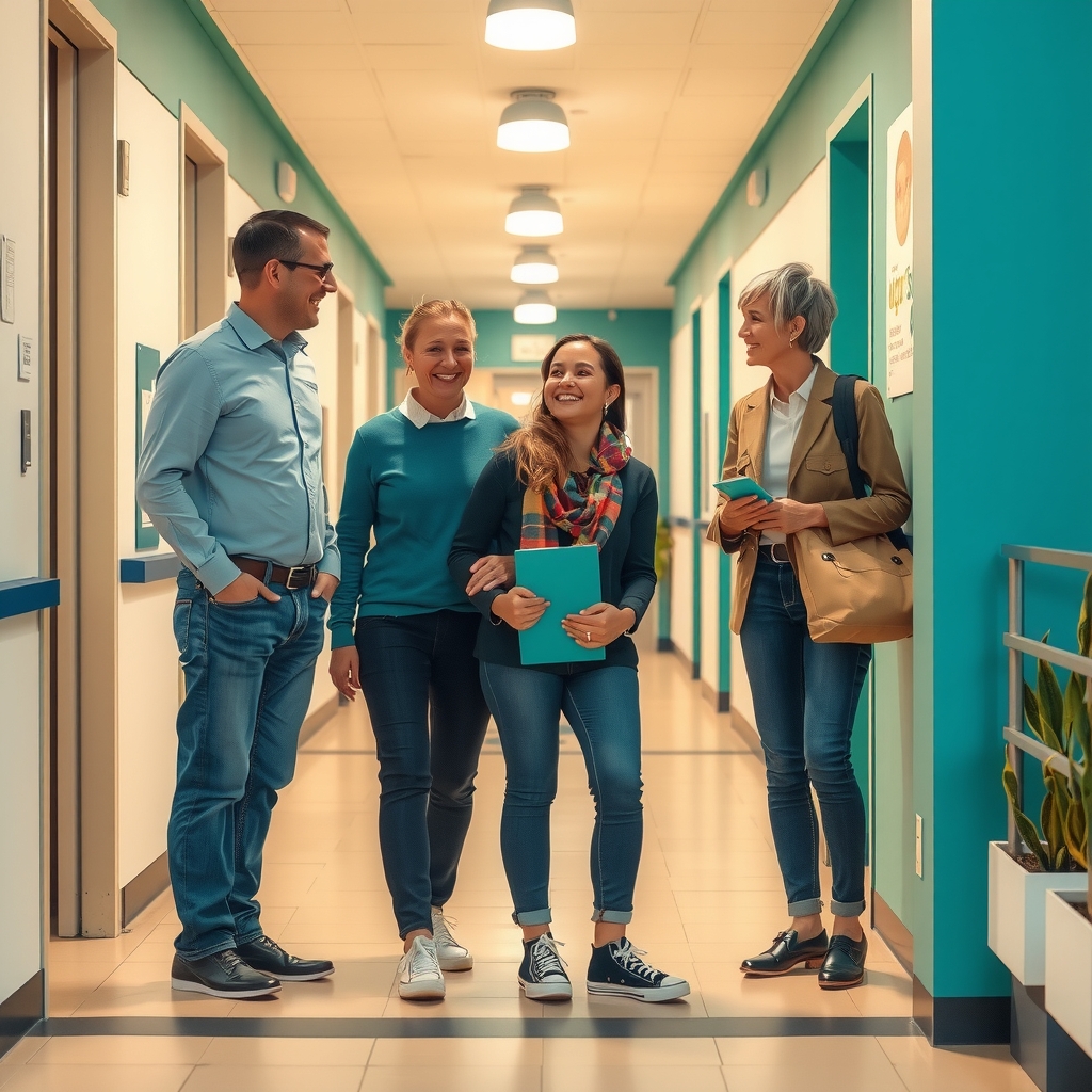Imagen de familia con estudiante siendo bienvenida en la escuela