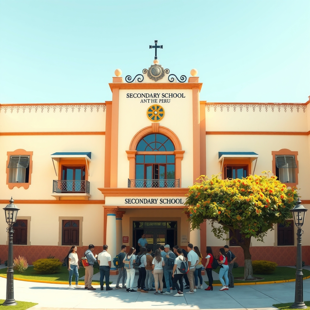 Fachada del colegio en contexto peruano