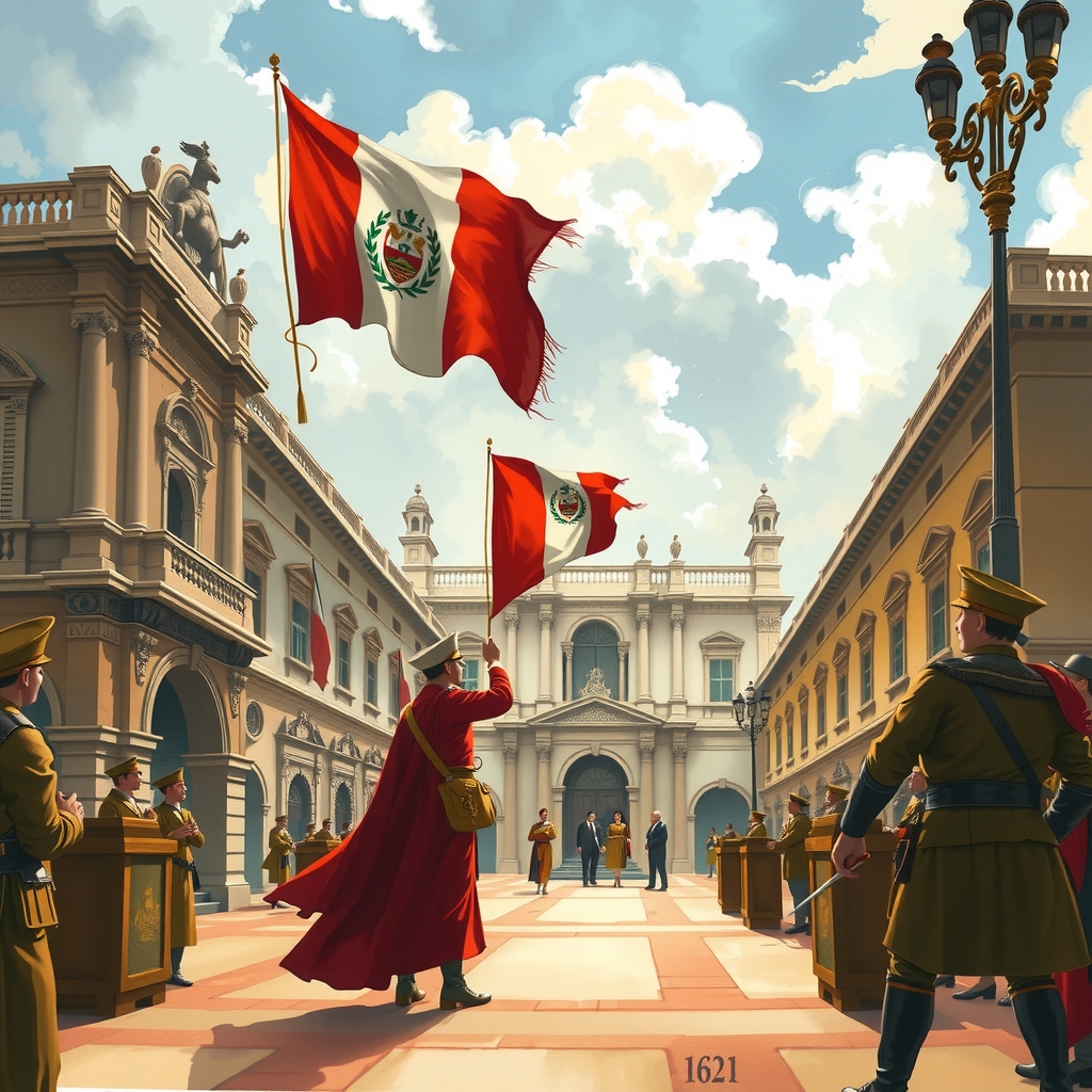 Ilustración de la independencia del Perú