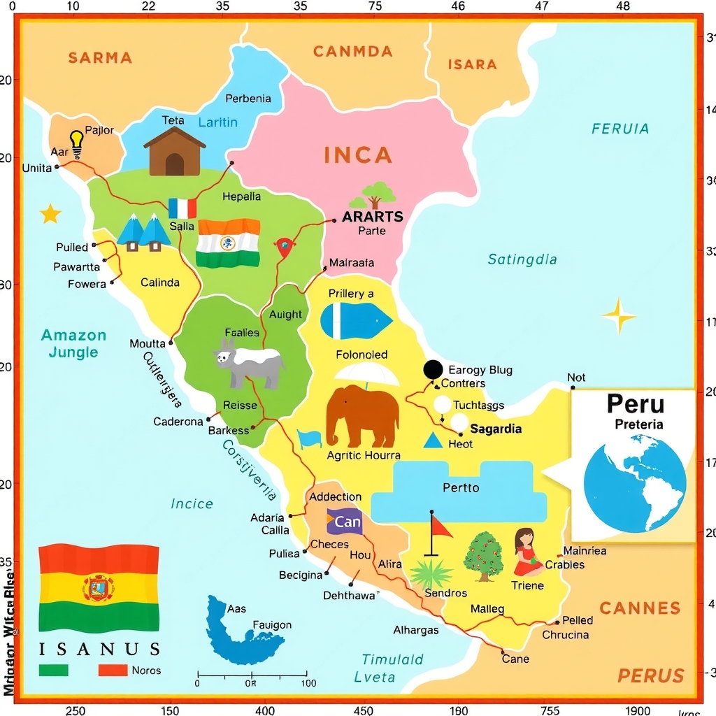Mapa colorido del Perú con regiones marcadas
