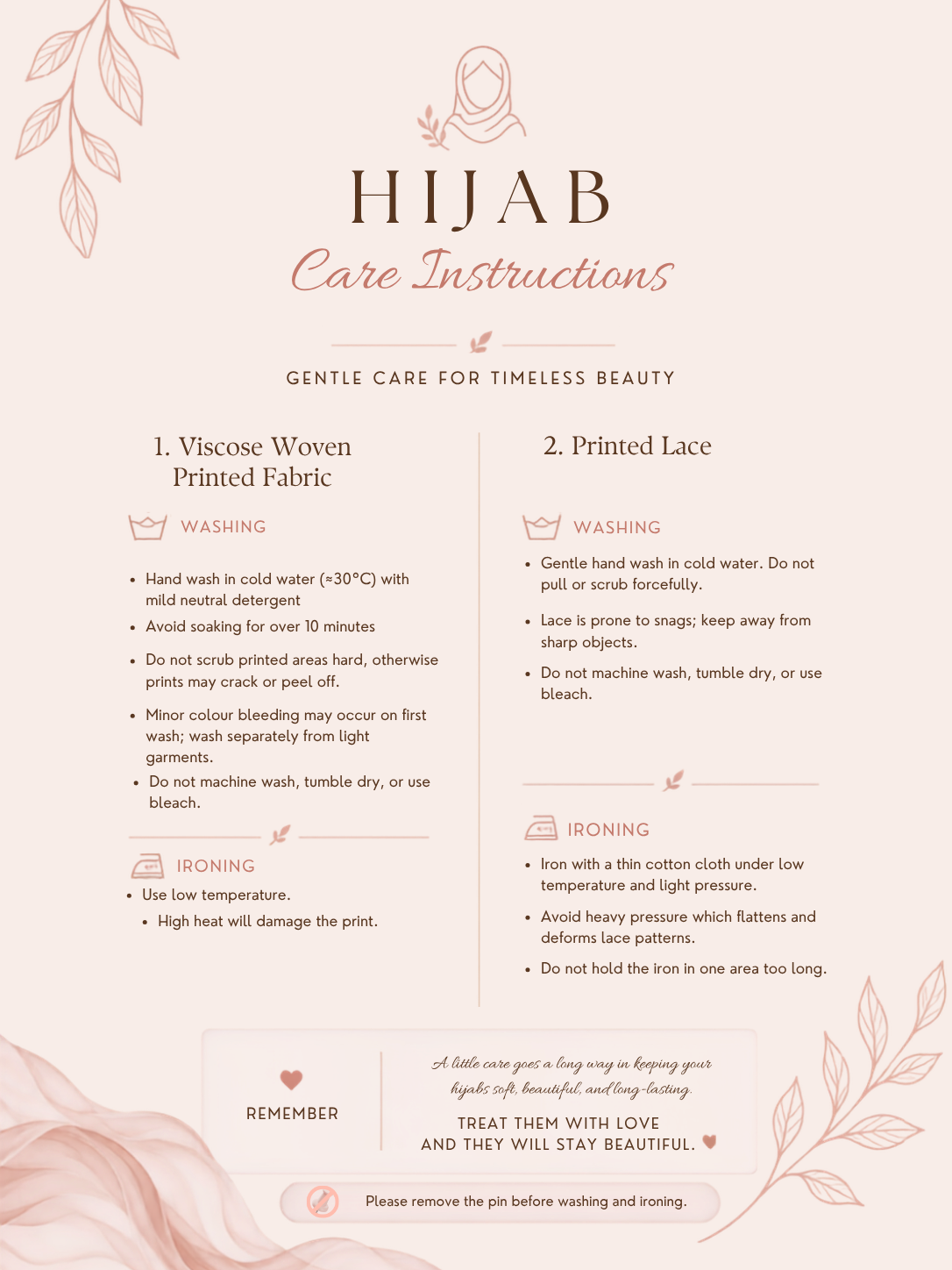 Wash care instructions for all hijabs