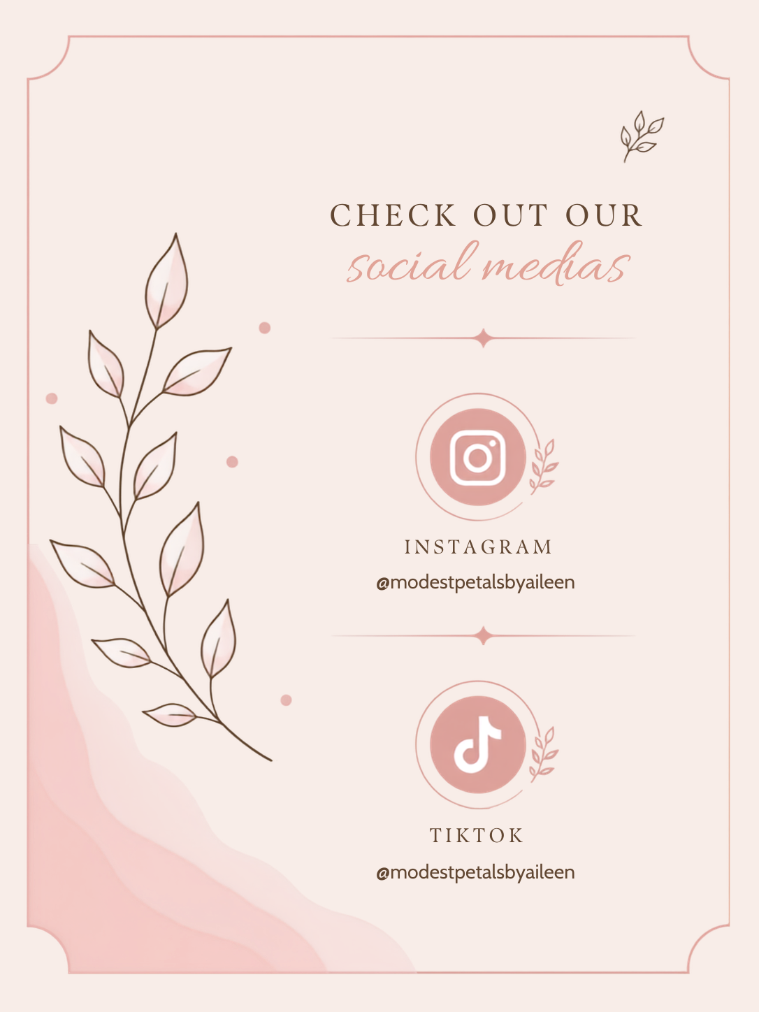 Social media handles and links for Modest Petals