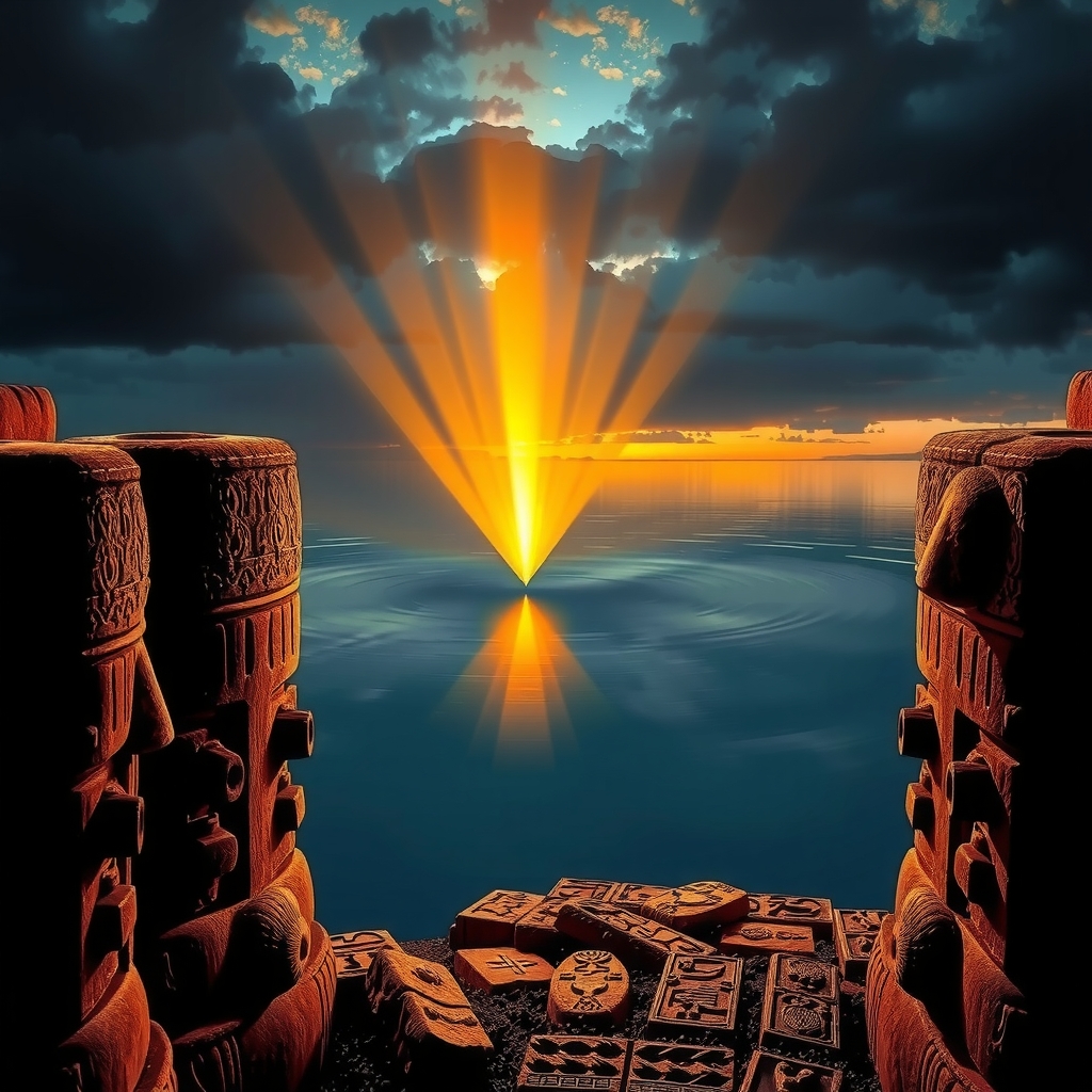 Inca creator god Viracocha emerging from Lake Titicaca