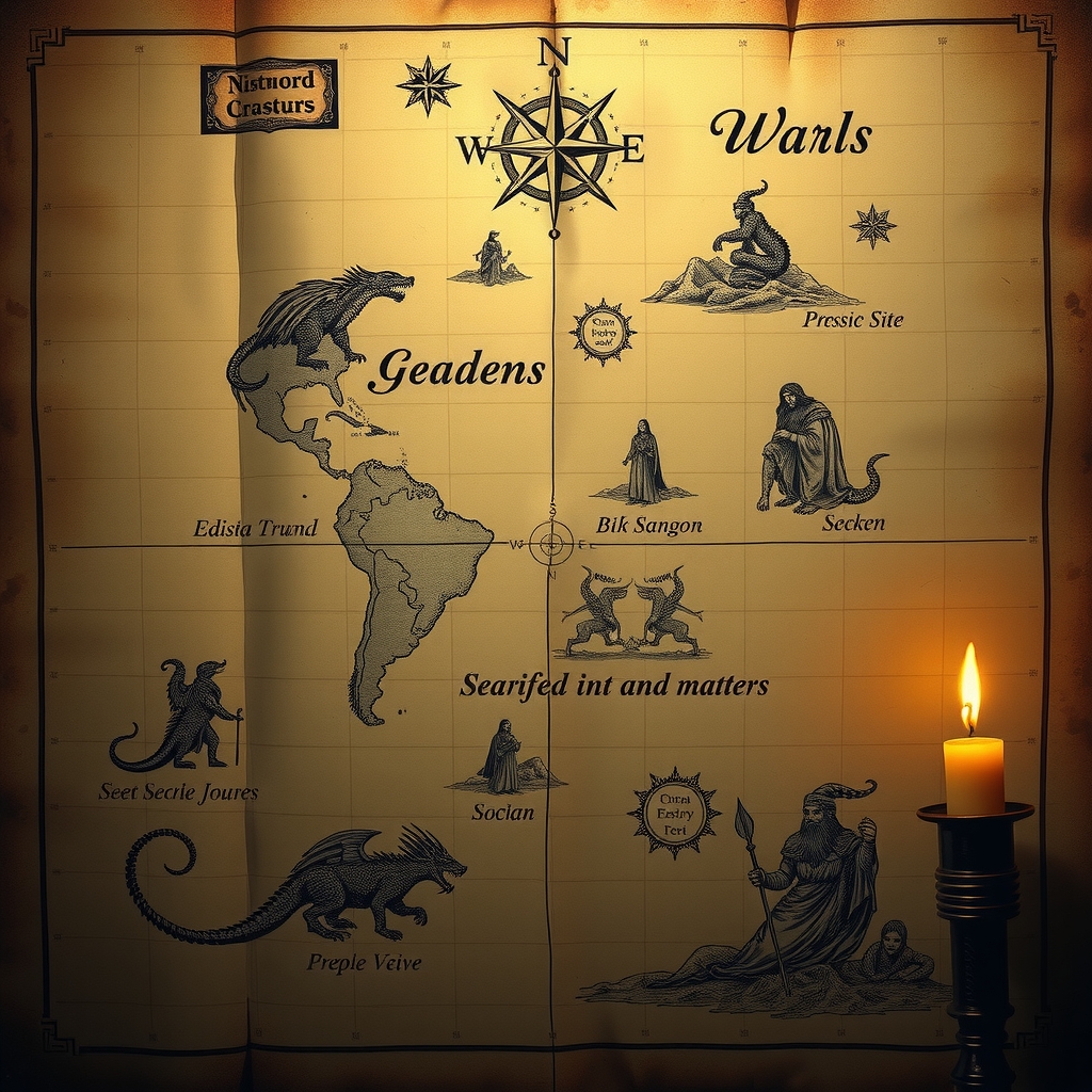 Hero banner — ancient sacred world map with mythological landmarks