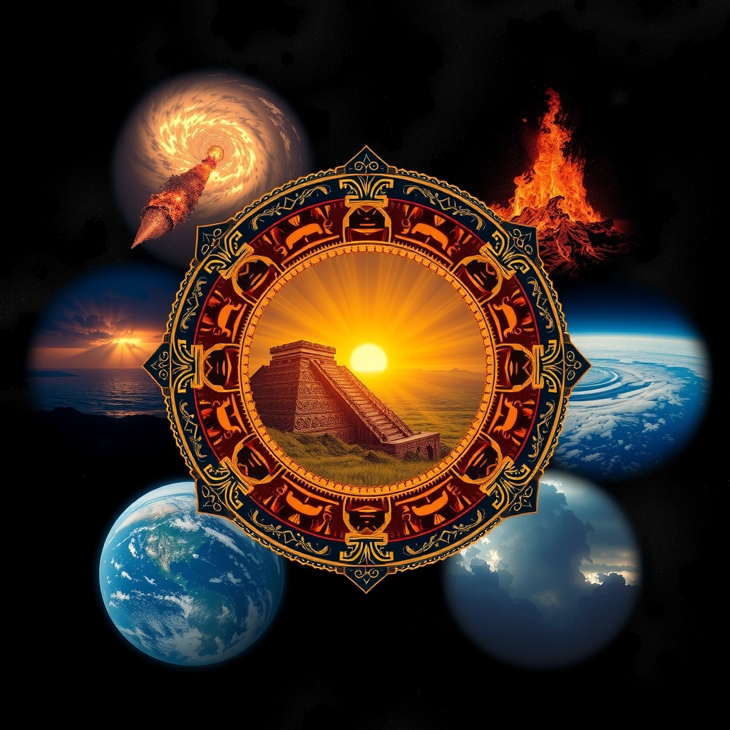 Aztec five suns cosmic creation