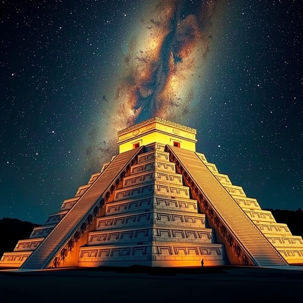 Aztec sacred ceremonial site at night
