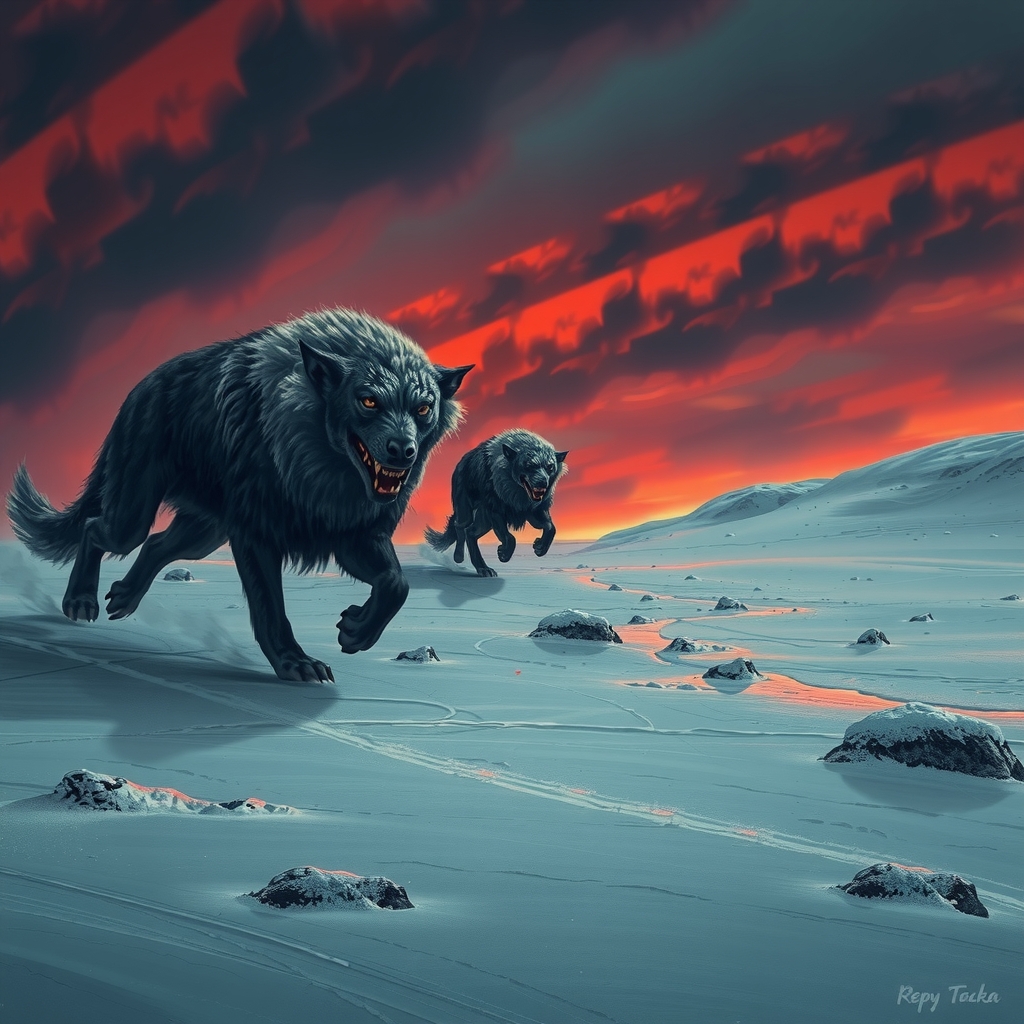 Illustration of the Adlet, half-human half-dog creatures of Inuit legend
