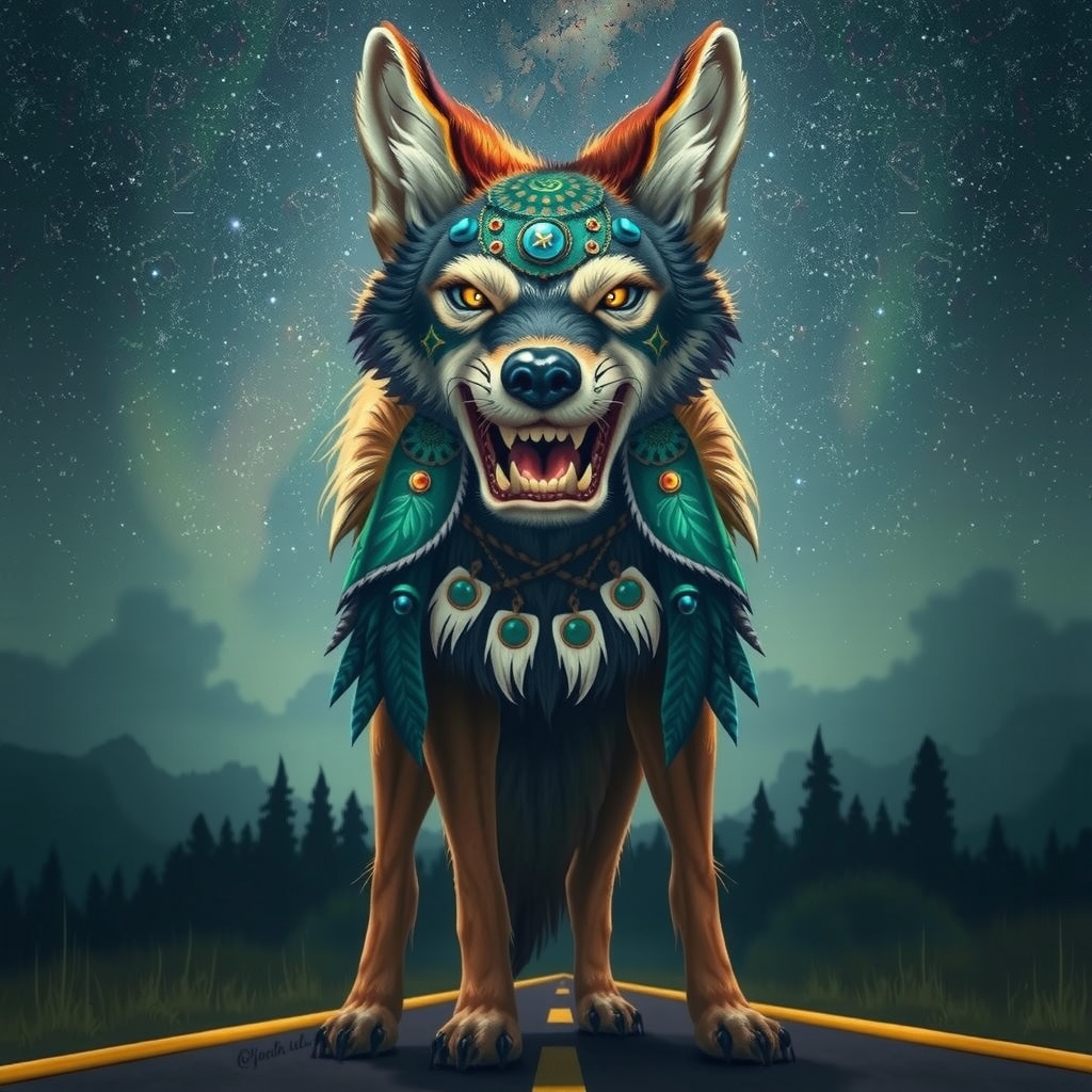 Illustration of Coyote, the trickster spirit of the Plains and Plateau peoples