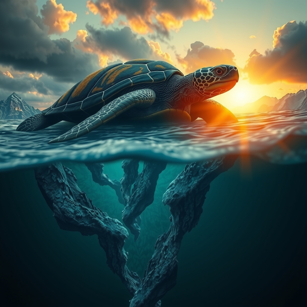Illustration for the Creation Stories section — the world being formed from water and earth