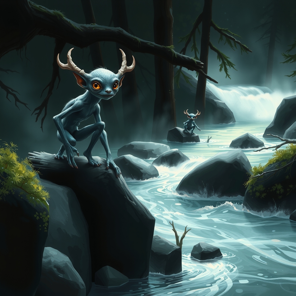 Illustration of the Mannegishi, mischievous little people of Cree legend