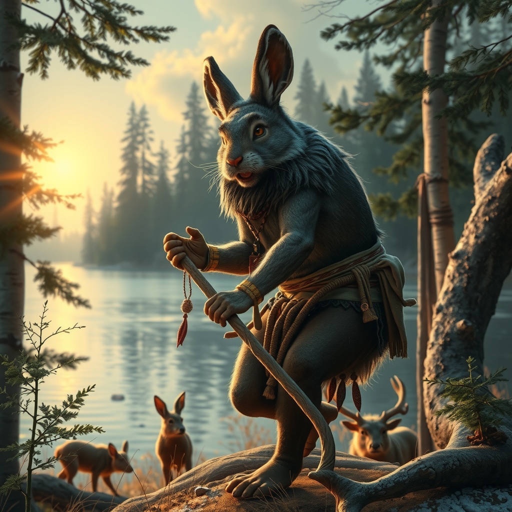 Illustration of Nanabozho, the great trickster hero of Anishinaabe legend