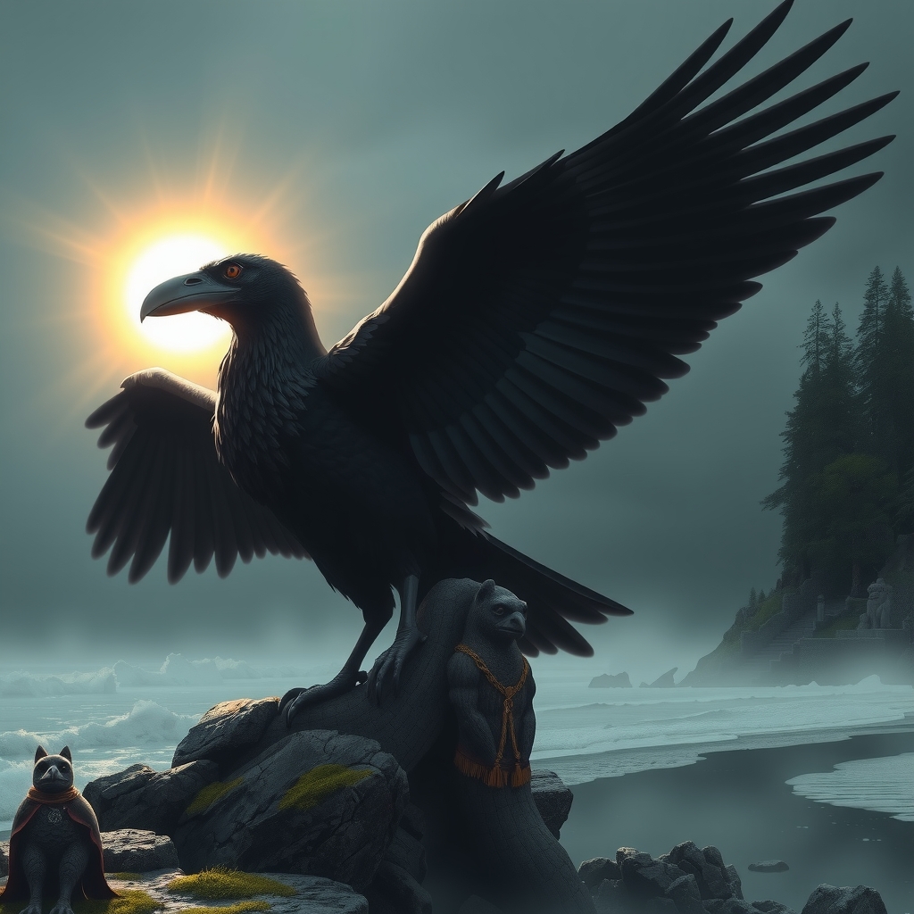 Illustration of Raven, the great trickster and creator figure