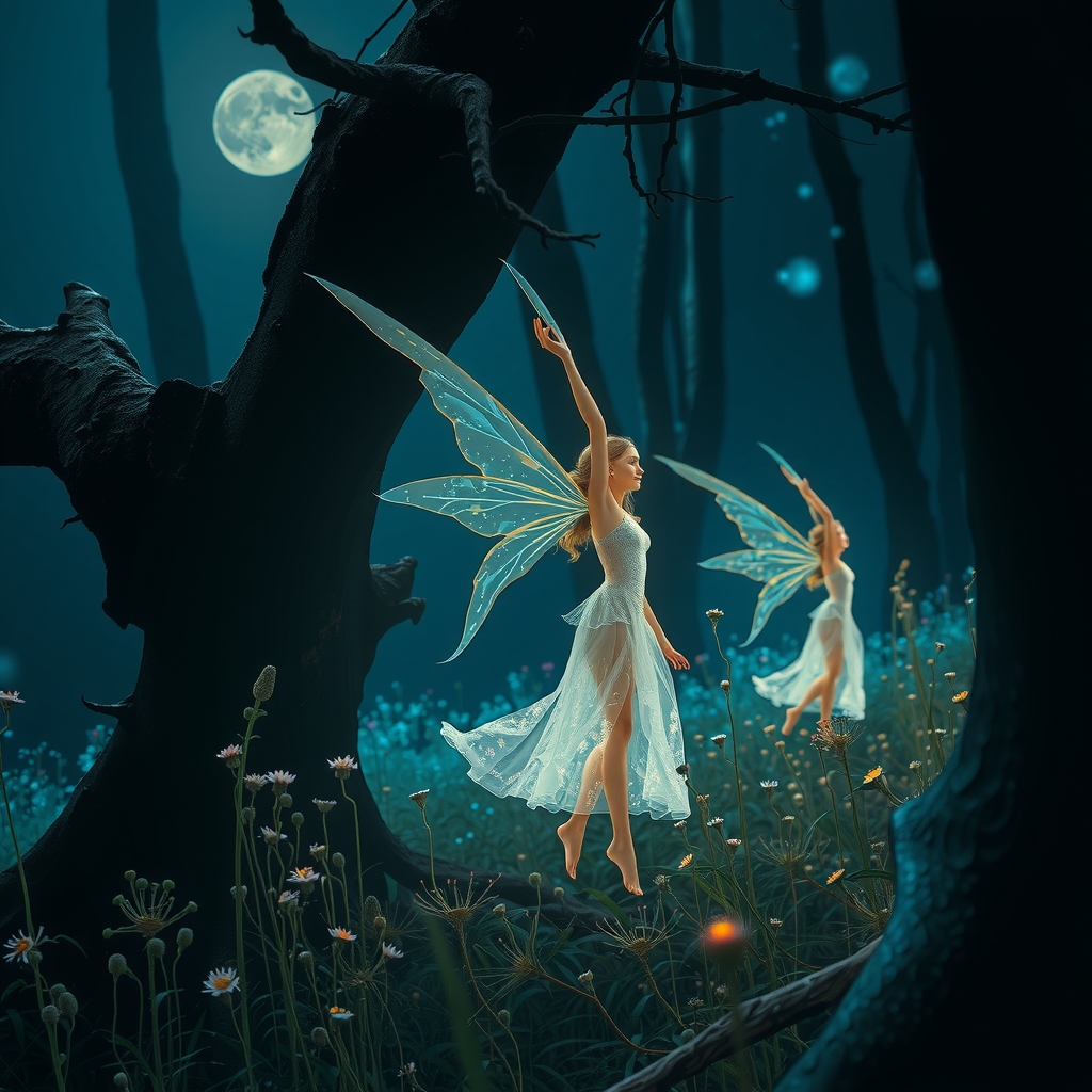 Faeries and mystical Celtic spirits in an enchanted glade