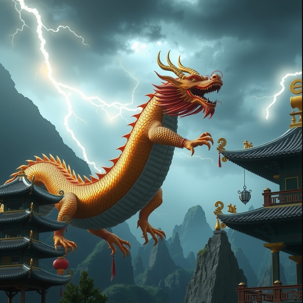 Hero banner — Chinese mythological dragon over misty mountains