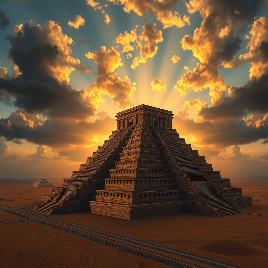 Hero banner — ancient Mesopotamian ziggurat at sunset
