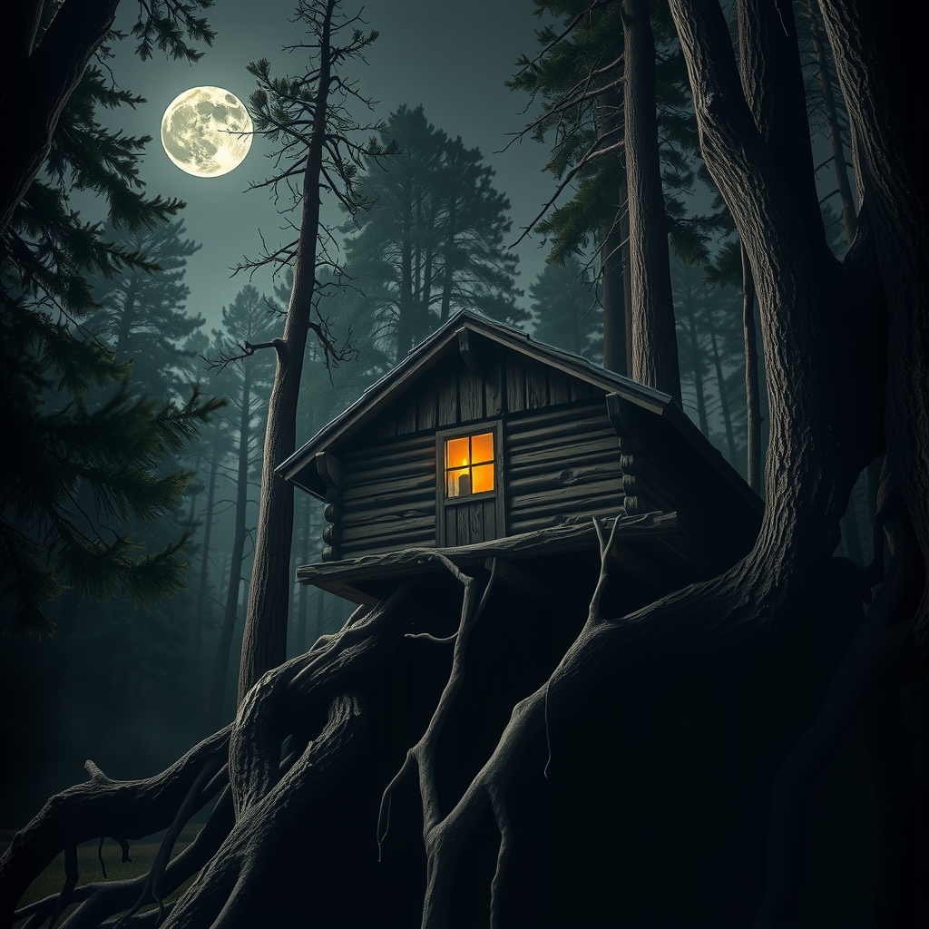 Baba Yaga hut on chicken legs in dark forest