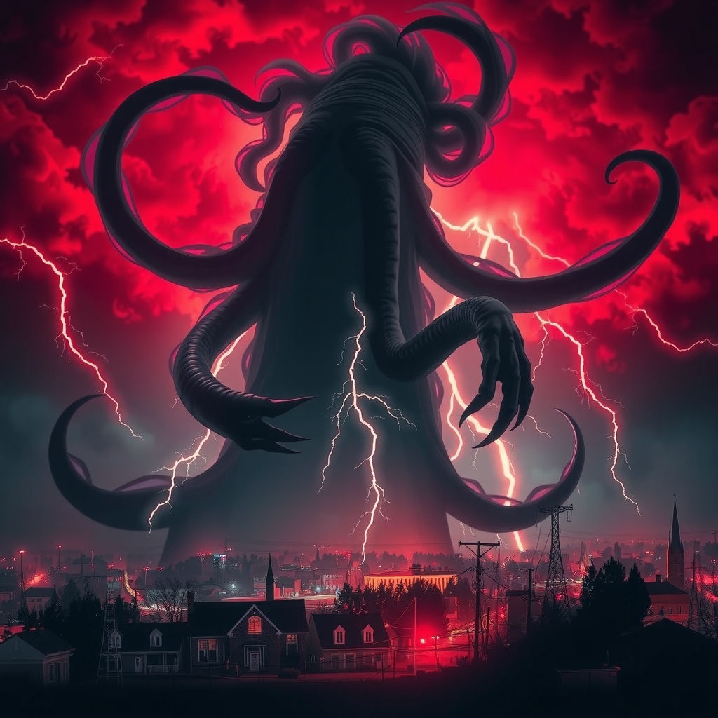 Dramatic image of the Mind Flayer, the massive shadow monster that commands the hive mind