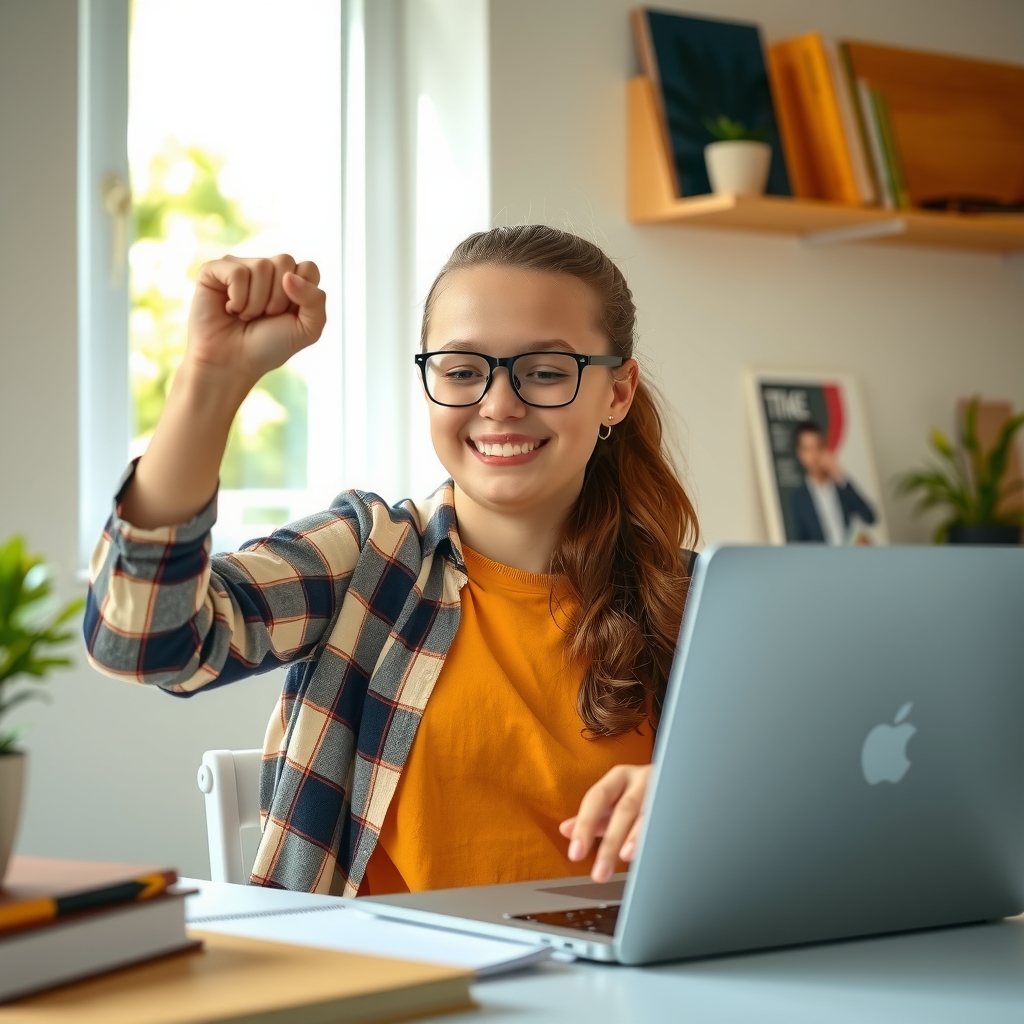 Estudiante celebrando haber entendido un concepto difícil