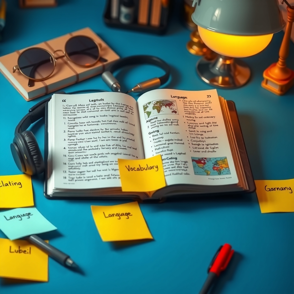 Aprendizaje de idiomas con libros y auriculares
