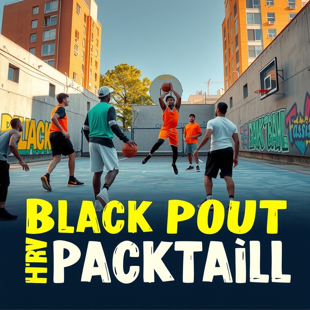 Modern street basketball pickup scene