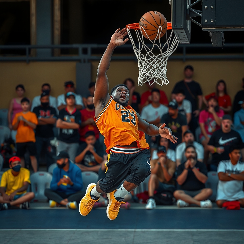 Player throwing down a dunk in tournament competition