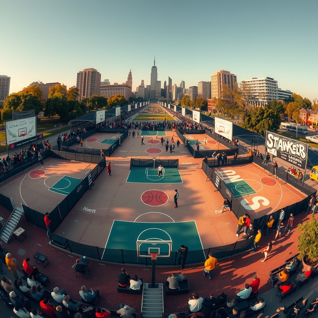Hero image of a packed streetball tournament event