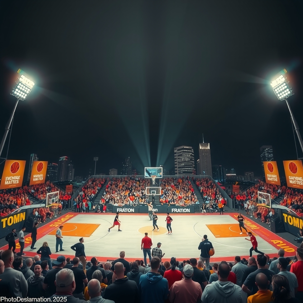 Event schedule section visual with courts at night