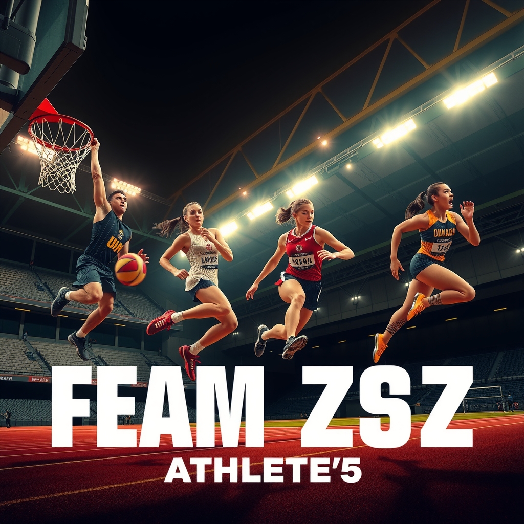 Full-screen cinematic hero showing diverse male and female athletes mid-action across multiple sports